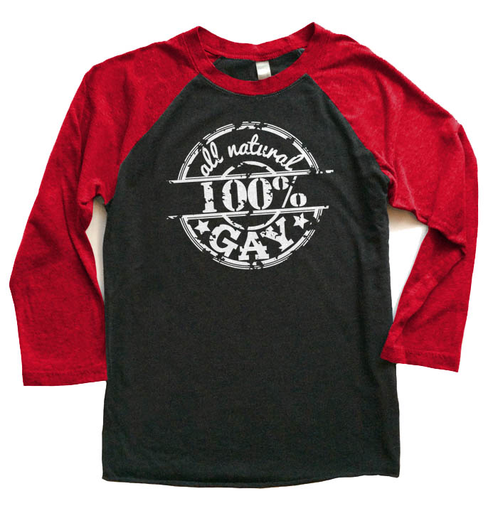 100% All Natural Gay Raglan T-shirt 3/4 Sleeve - Red/Black