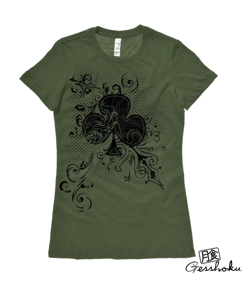 Ace of Clovers Ladies T-shirt - Olive Green