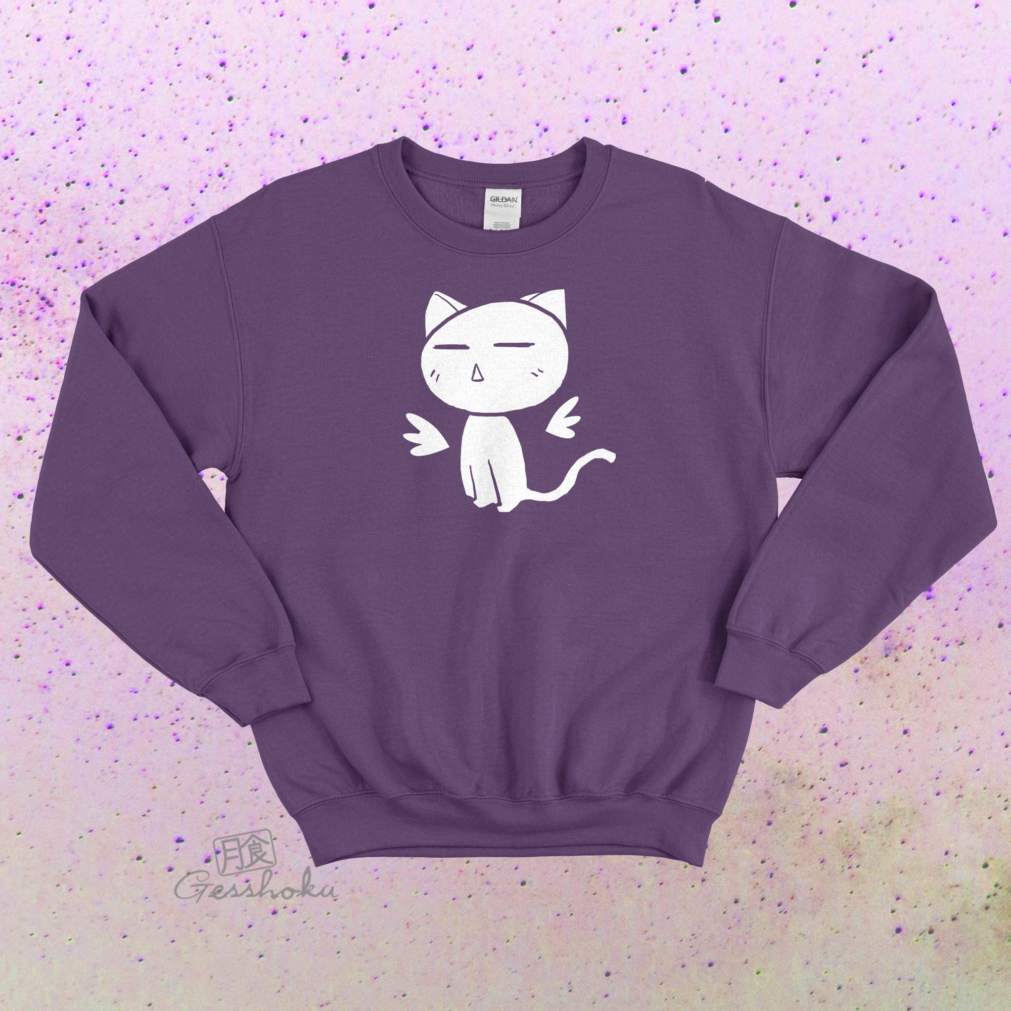 Angel Wings Kawaii Kitty Crewneck Sweatshirt - Purple