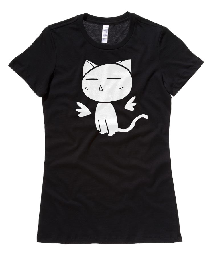 Angel Wings Kawaii Kitty Ladies T-shirt - Black