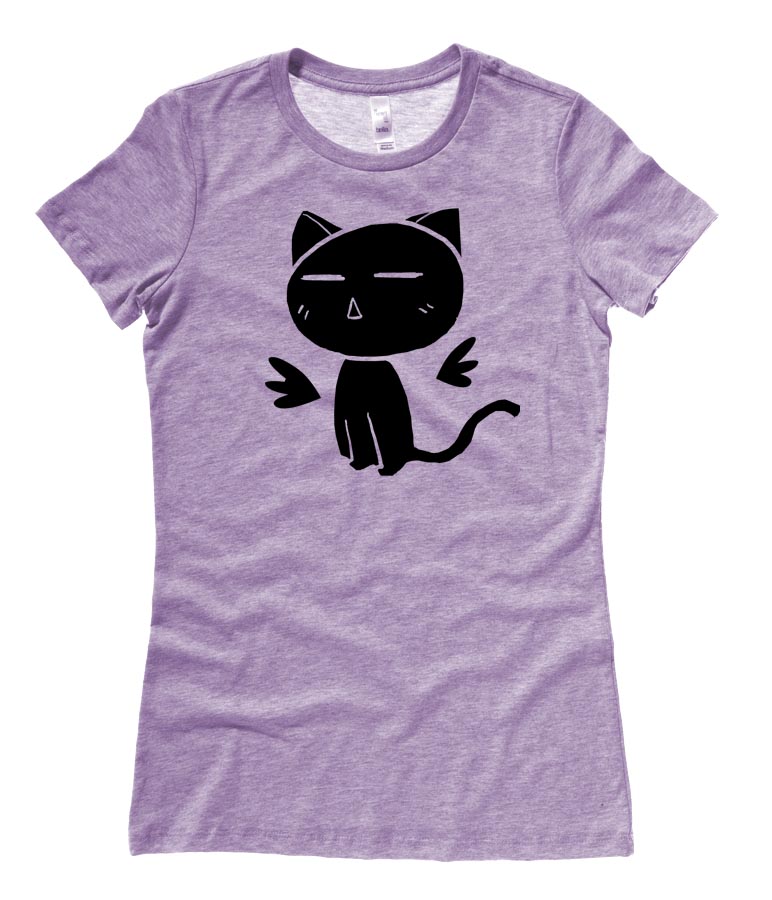 Angel Wings Kawaii Kitty Ladies T-shirt - Heather Purple