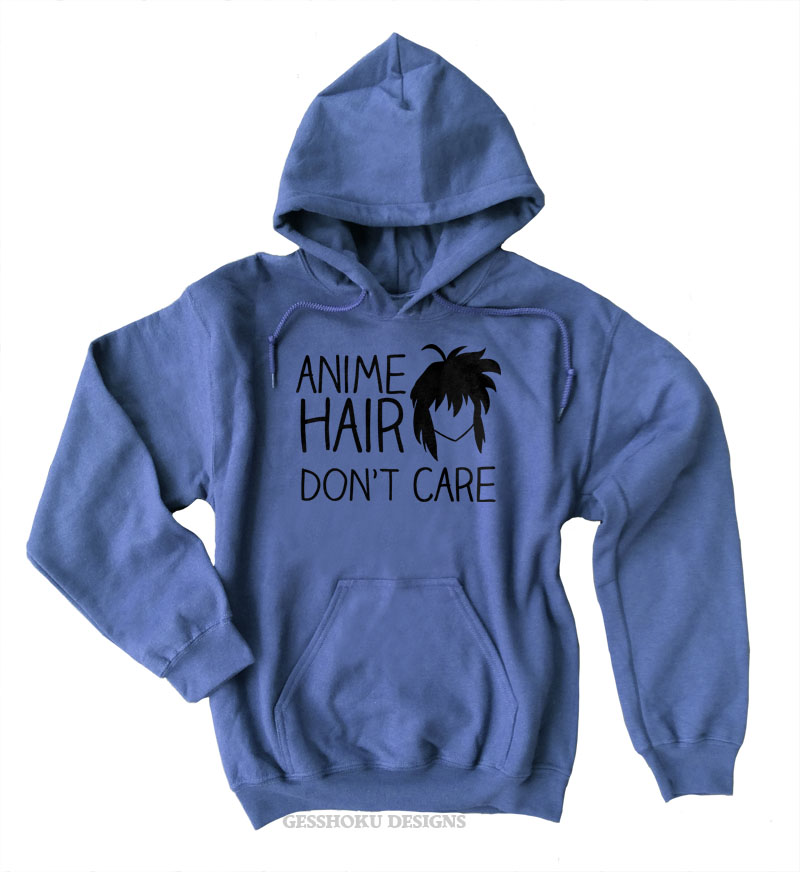 Anime Hair Don't Care Pullover Hoodie - Heather Blue
