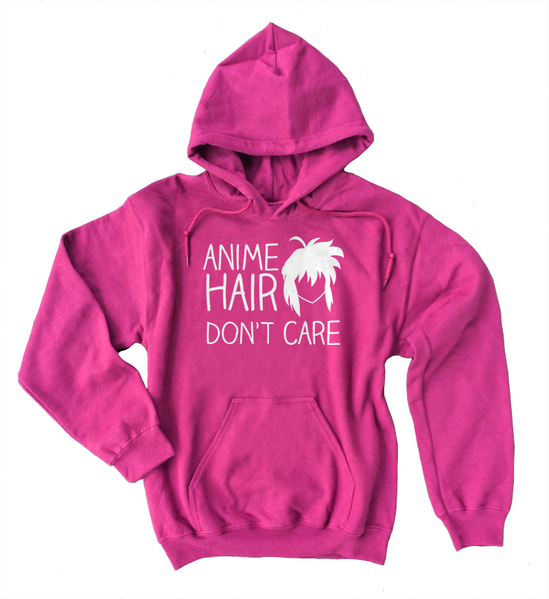 Anime Hair Don't Care Pullover Hoodie - Hot Pink