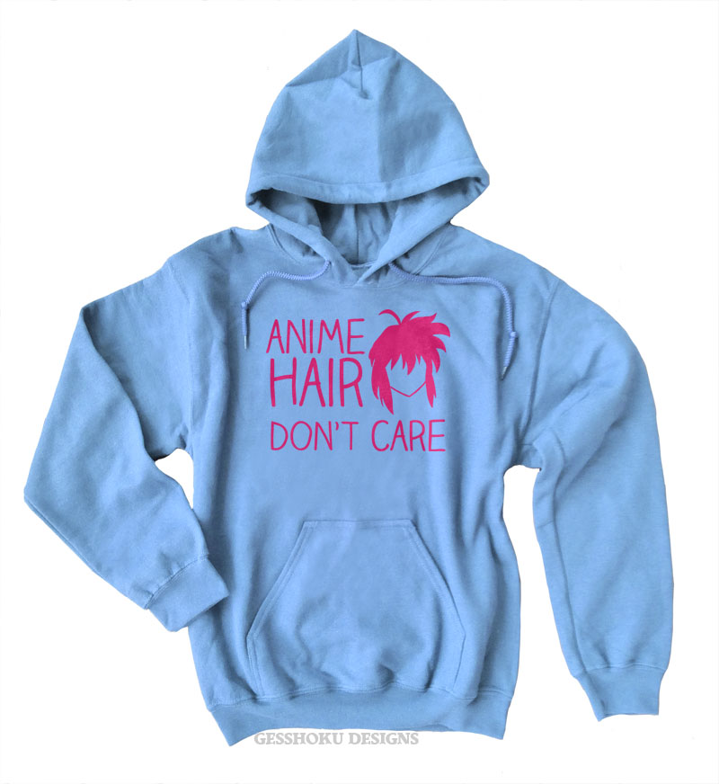 Anime Hair Don't Care Pullover Hoodie - Light Blue