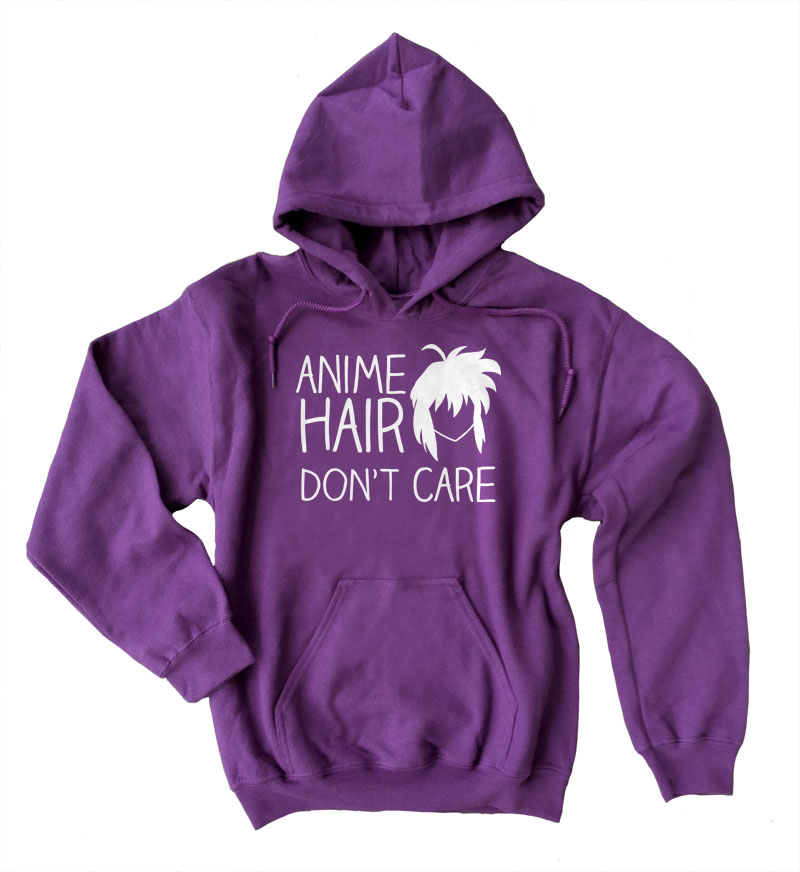 Anime Hair Don't Care Pullover Hoodie - Purple