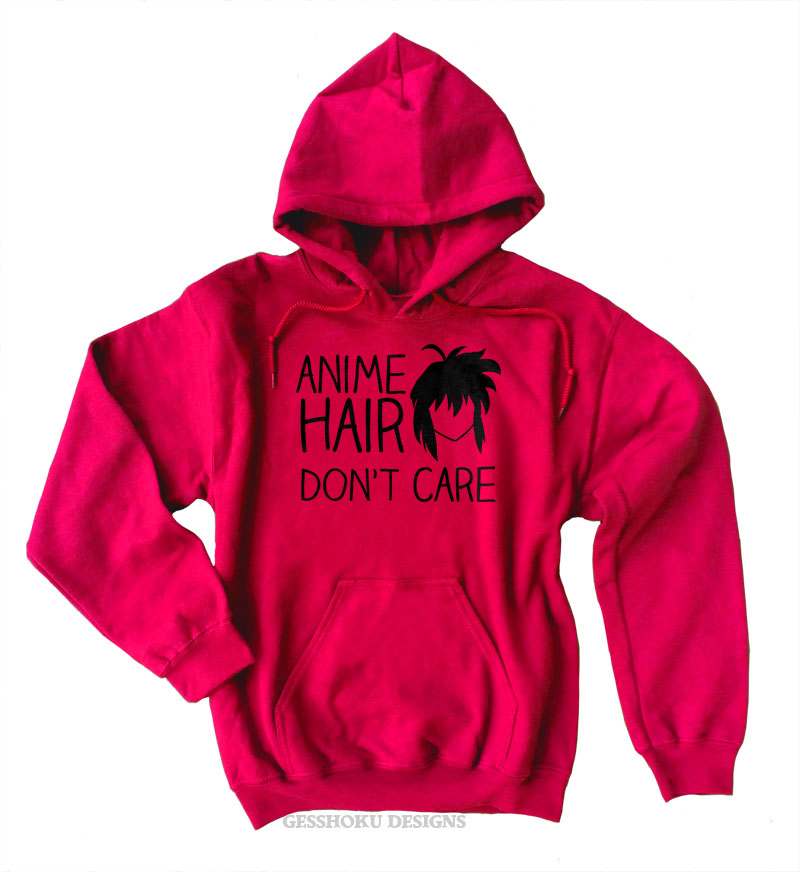Anime Hair Don't Care Pullover Hoodie - Red