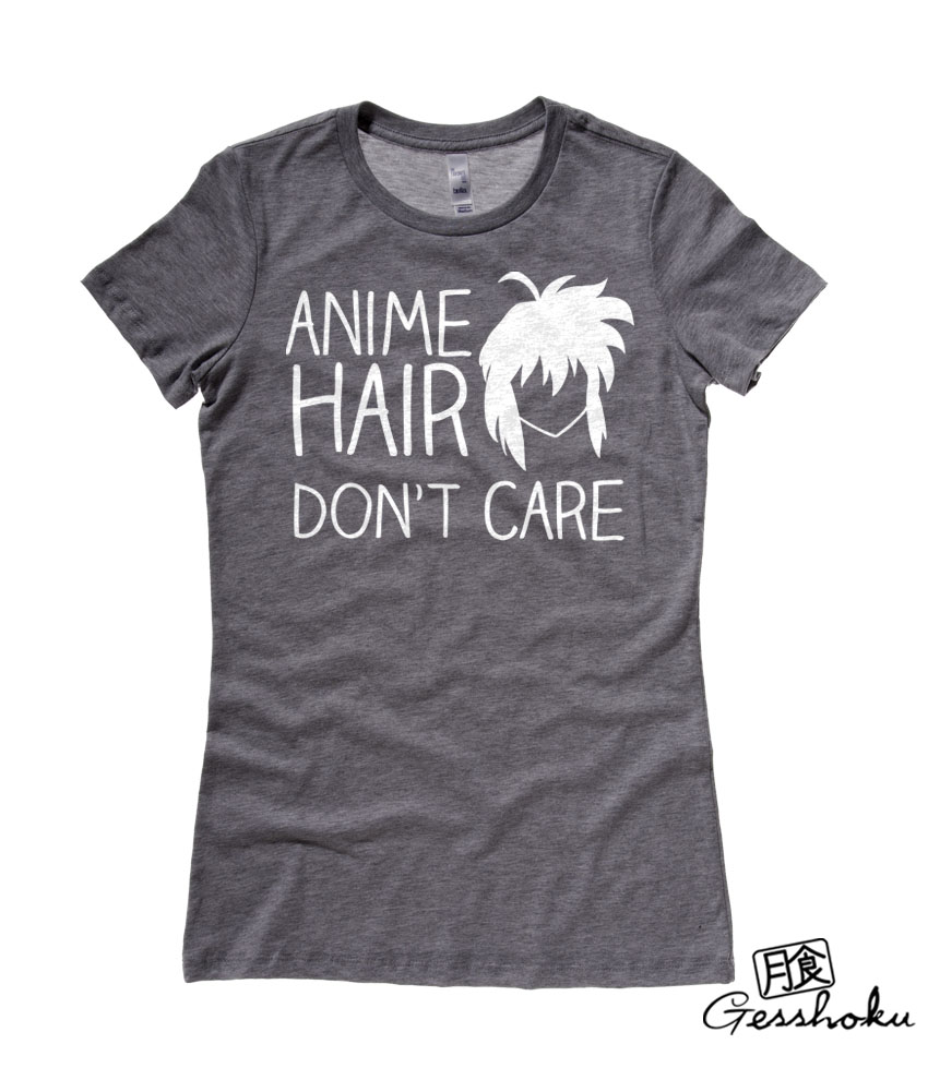 Anime Hair, Don't Care Ladies T-shirt - Charcoal Grey