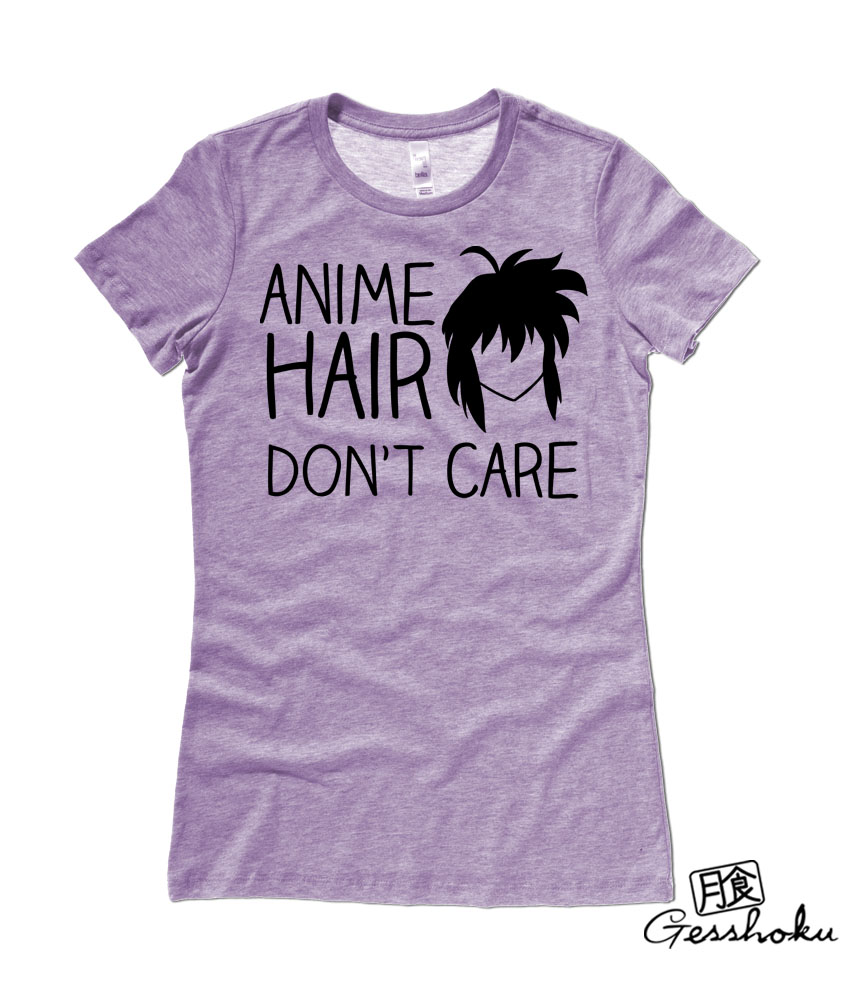 Anime Hair, Don't Care Ladies T-shirt - Heather Purple