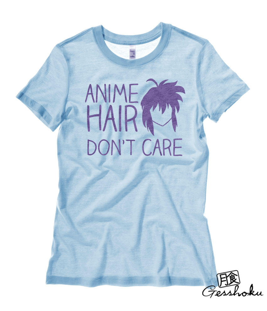 Anime Hair, Don't Care Ladies T-shirt - Light Blue