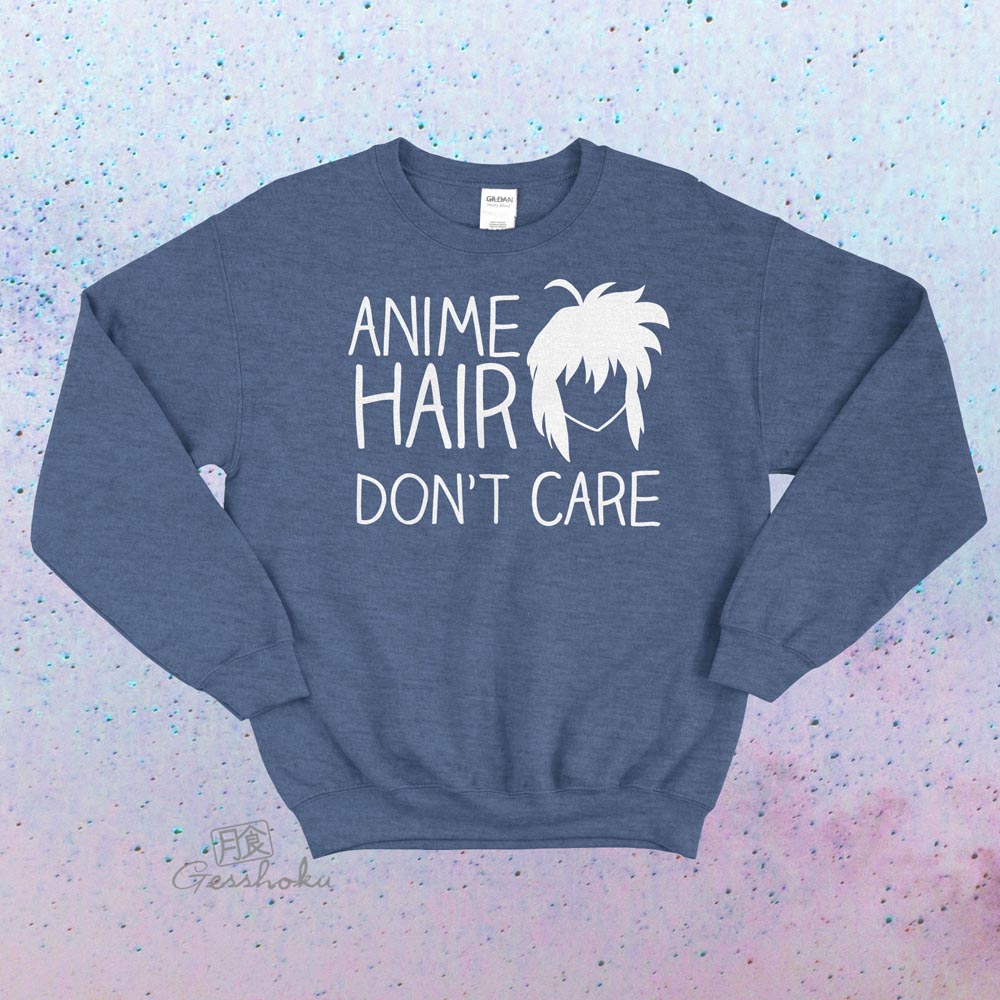 Anime Hair Don't Care Crewneck Sweatshirt - Stone Blue