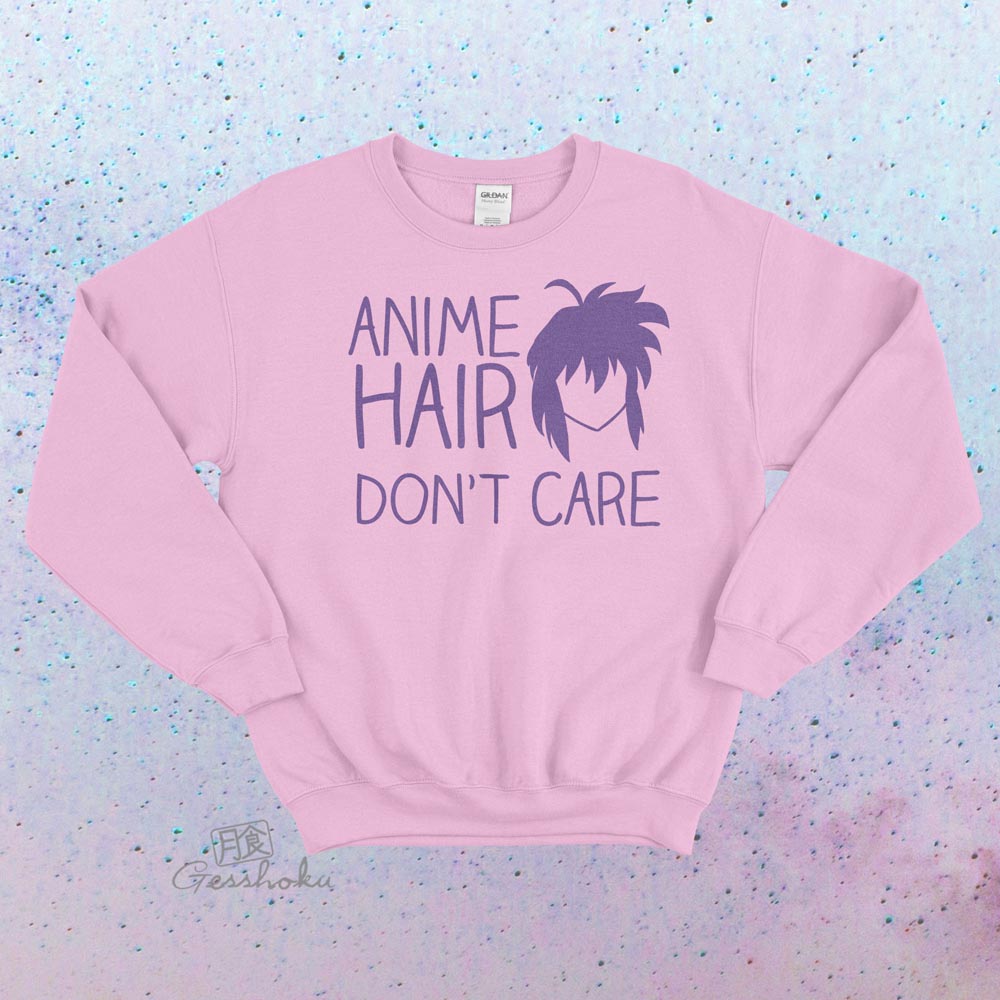 Anime Hair Don't Care Crewneck Sweatshirt - Light Pink