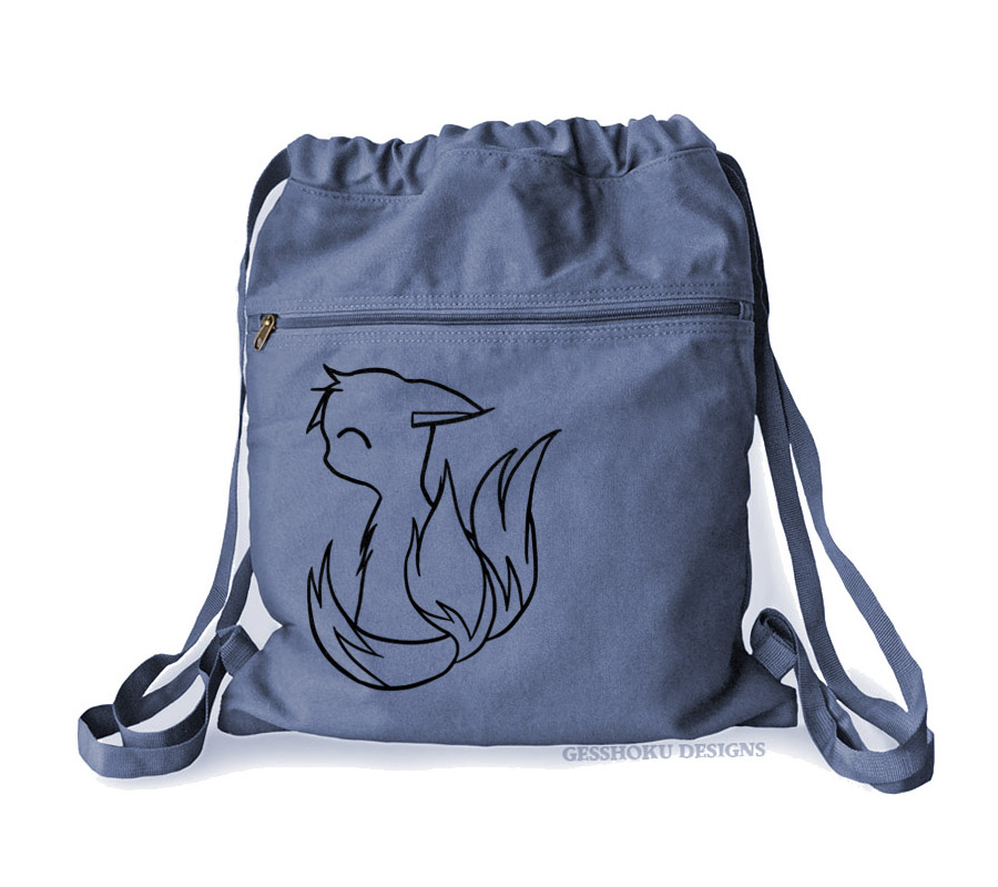 3-tailed Baby Kitsune Cinch Backpack - Denim Blue