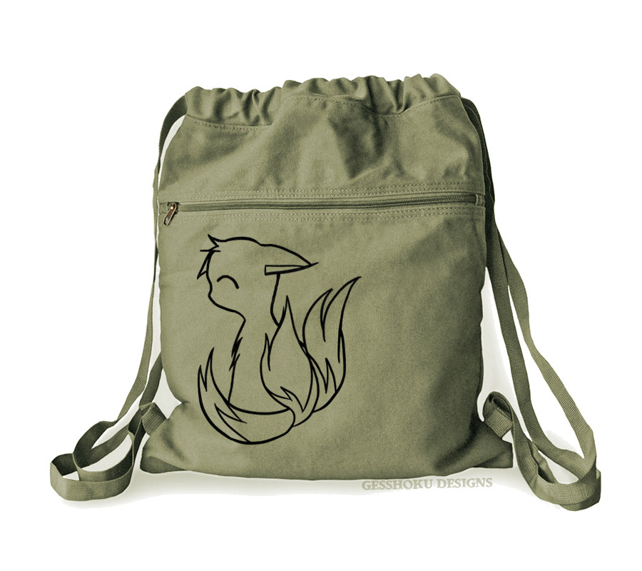 3-tailed Baby Kitsune Cinch Backpack - Khaki Green