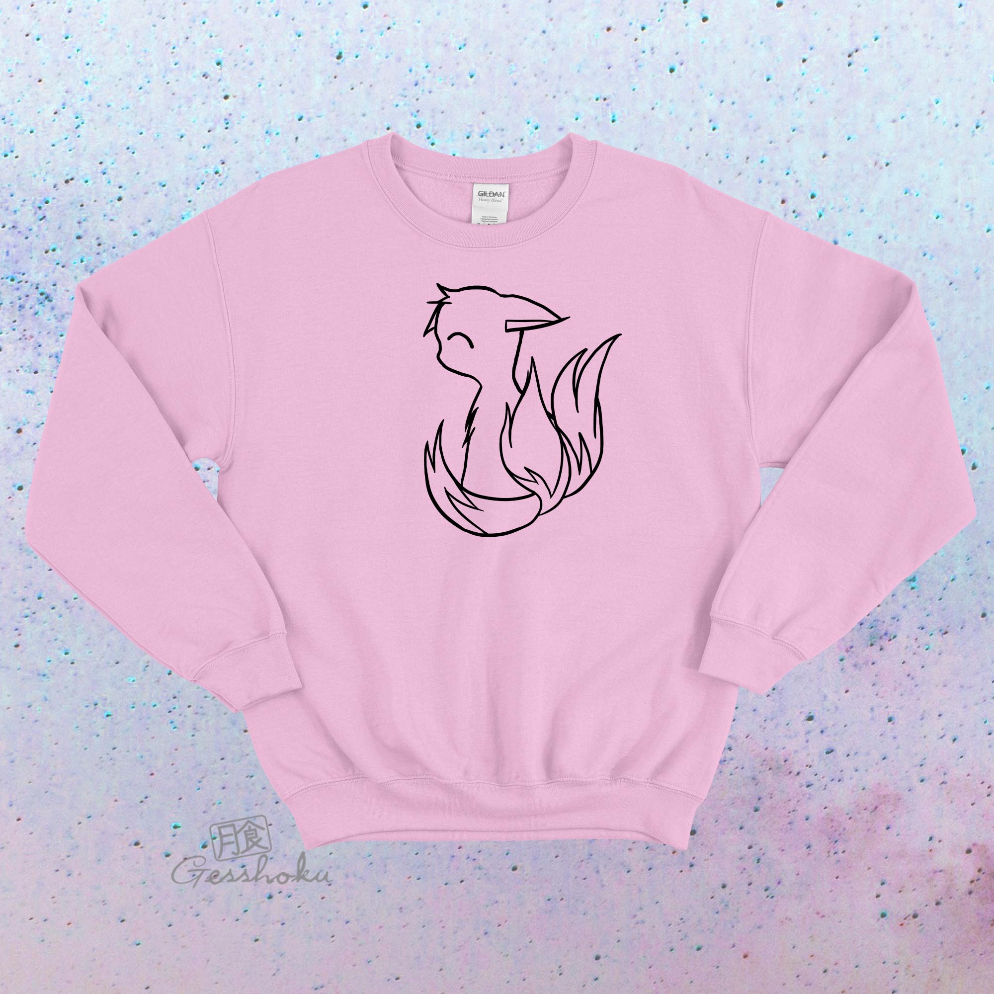 3-tailed Baby Kitsune Crewneck Sweatshirt - Light Pink