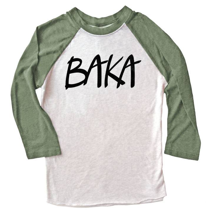 BAKA (text) Raglan T-shirt - Olive/White
