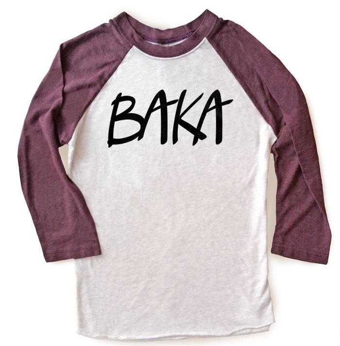 BAKA (text) Raglan T-shirt - Vintage Purple/White