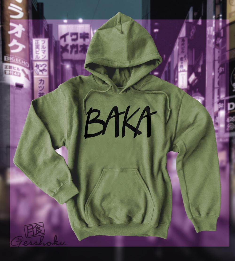 Baka (text) Pullover Hoodie - Khaki Green