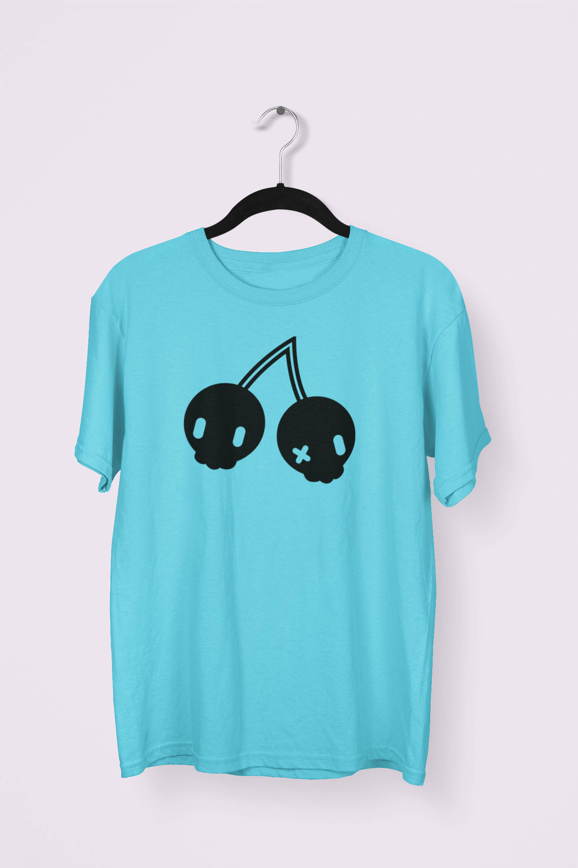Cherry Skulls T-shirt by Dokkirii - Teal