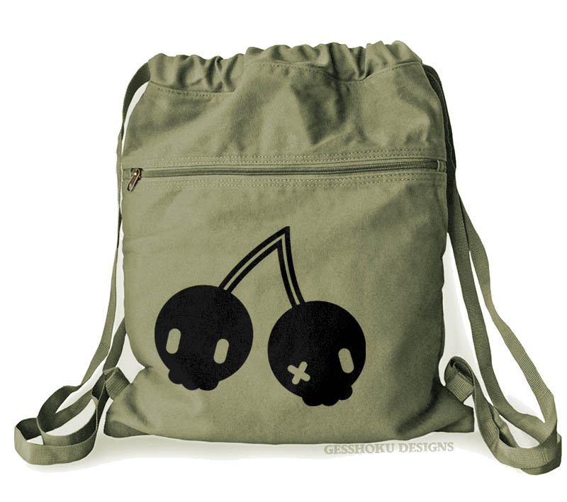Cherry Skulls Cinch Backpack - Khaki Green