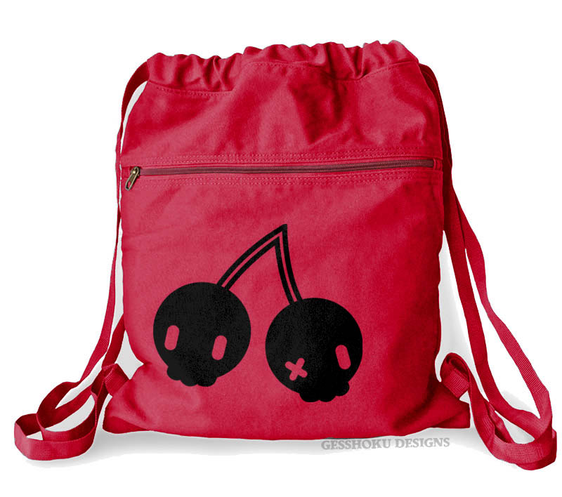 Cherry Skulls Cinch Backpack - Red