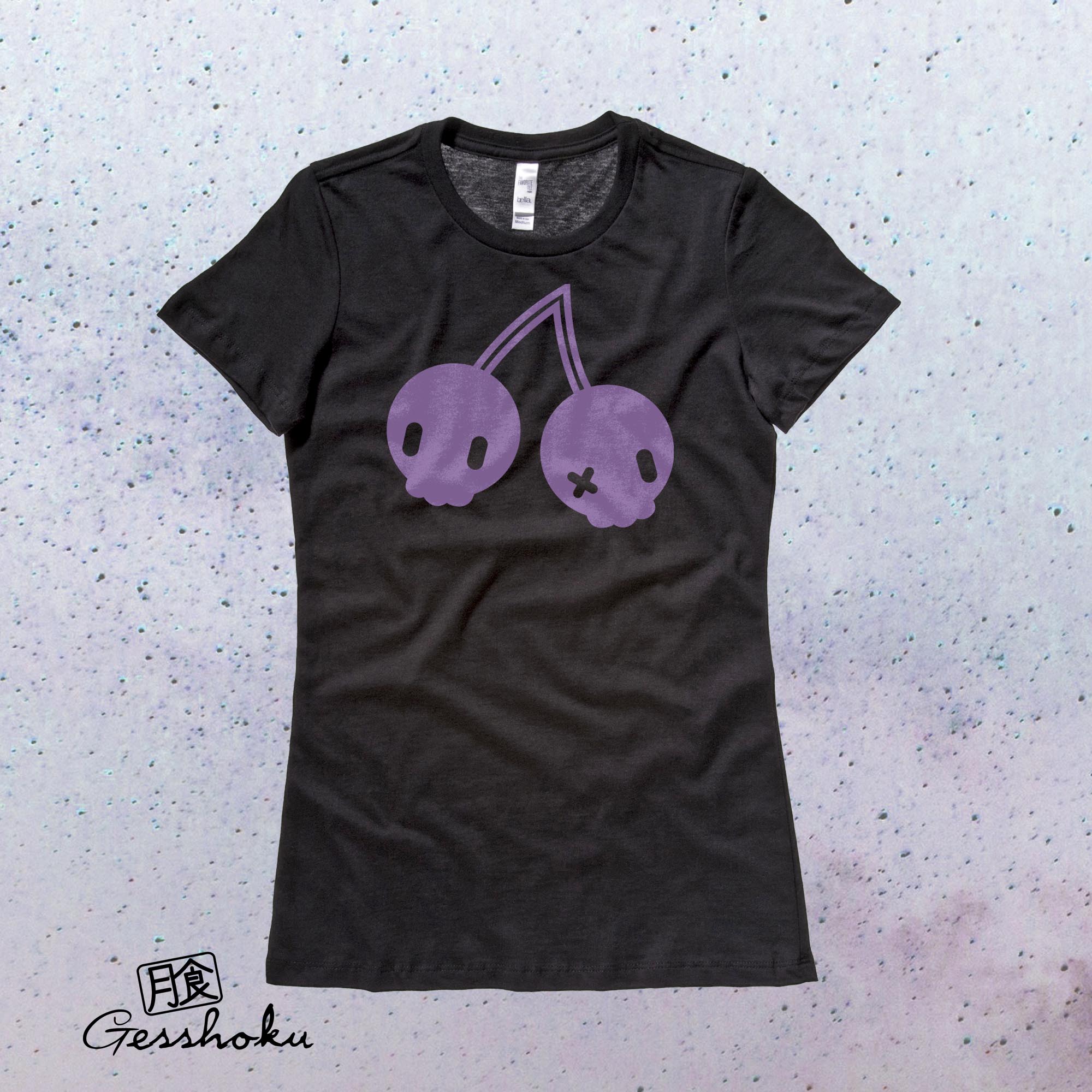 Cherry Skulls Ladies T-shirt - Purple/Black