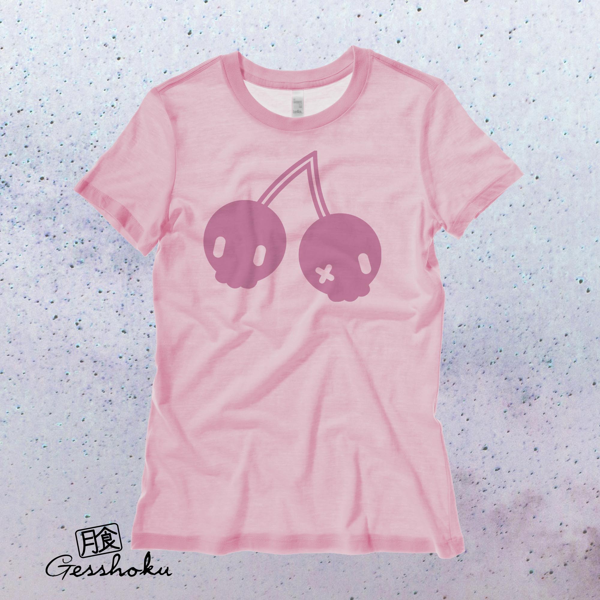 Cherry Skulls Ladies T-shirt - Light Pink