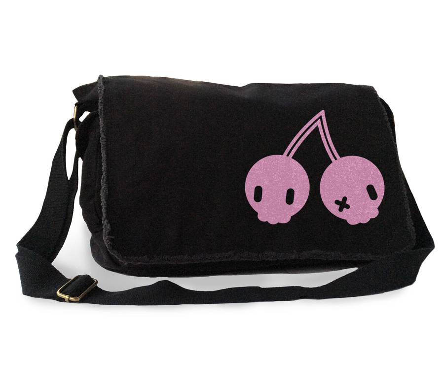 Cherry Skulls Messenger Bag - Pink/Black