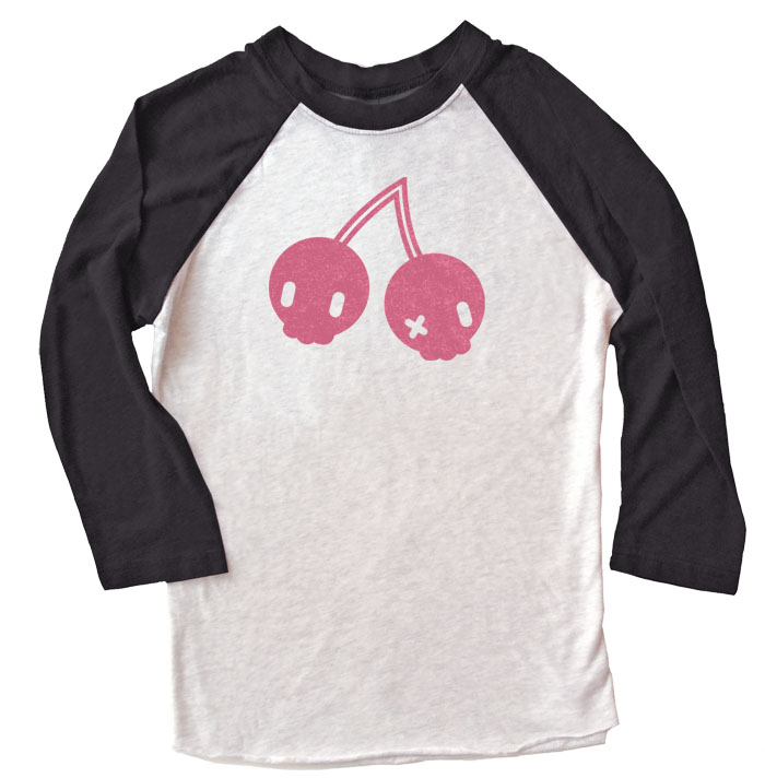 Cherry Skulls Raglan T-shirt - Black/White