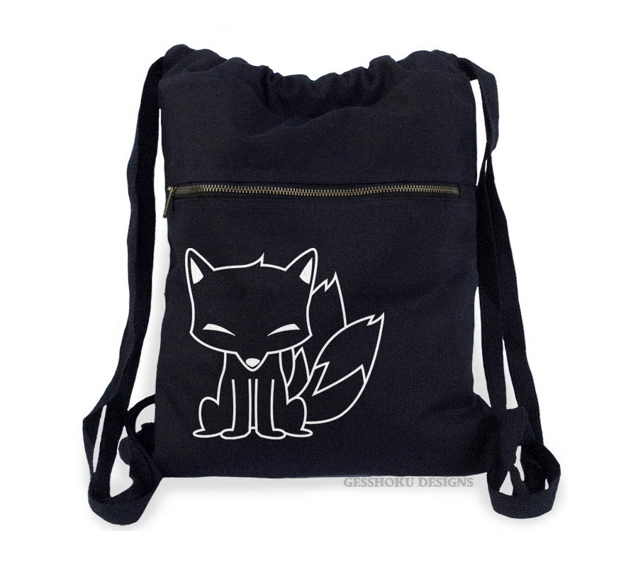 Chibi Kitsune Cinch Backpack - Black