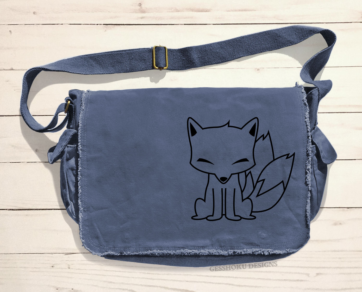 Chibi Kitsune Messenger Bag - Denim Blue