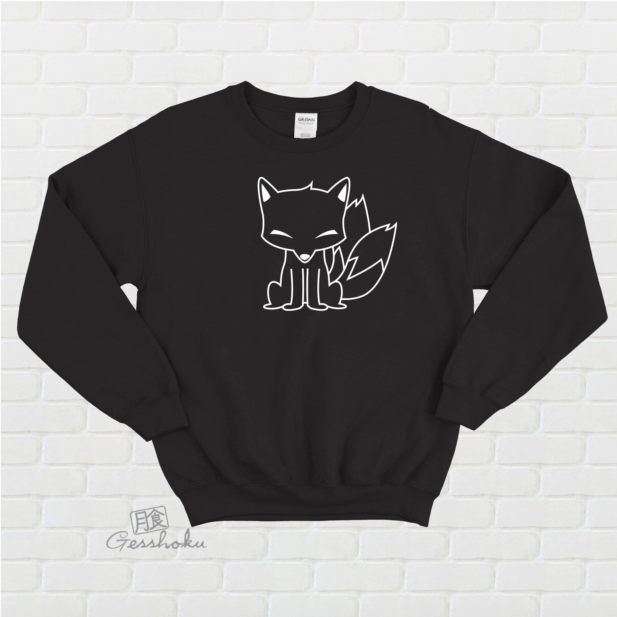 Chibi Kitsune Crewneck Sweatshirt - Black