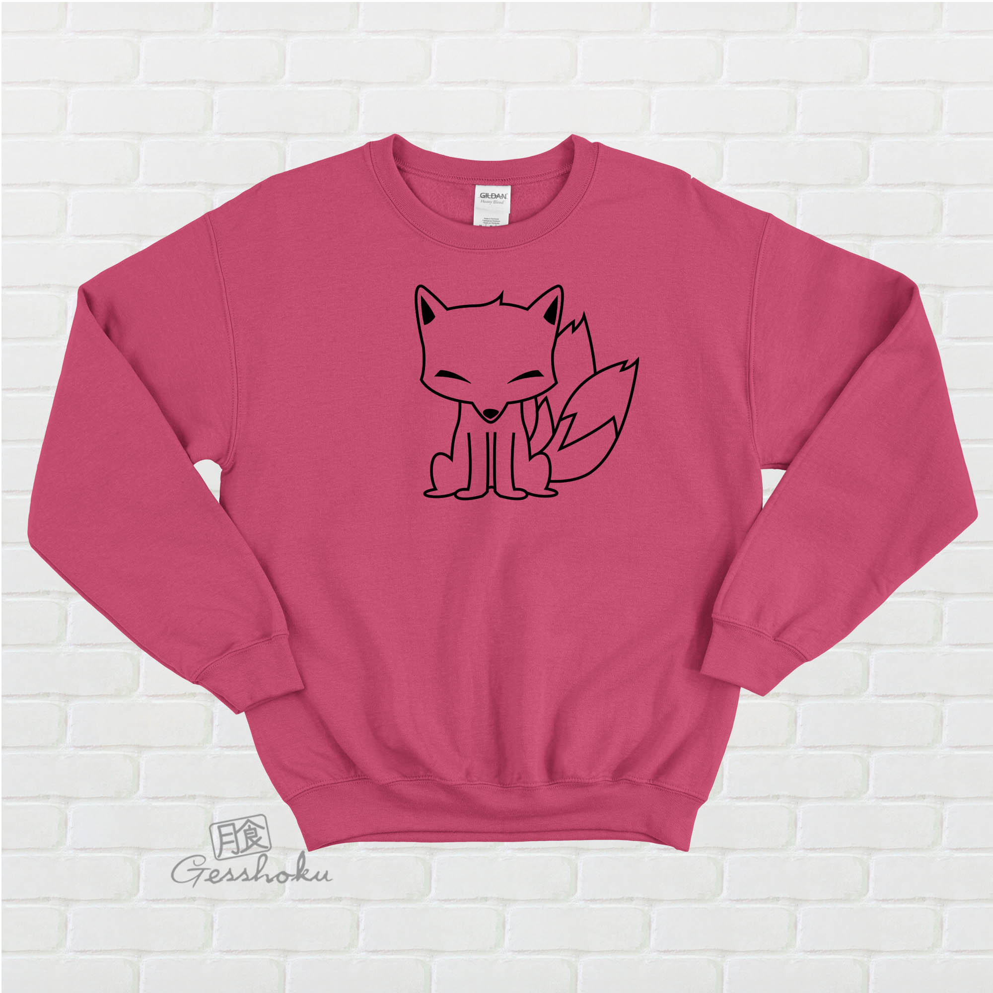 Chibi Kitsune Crewneck Sweatshirt - Hot Pink