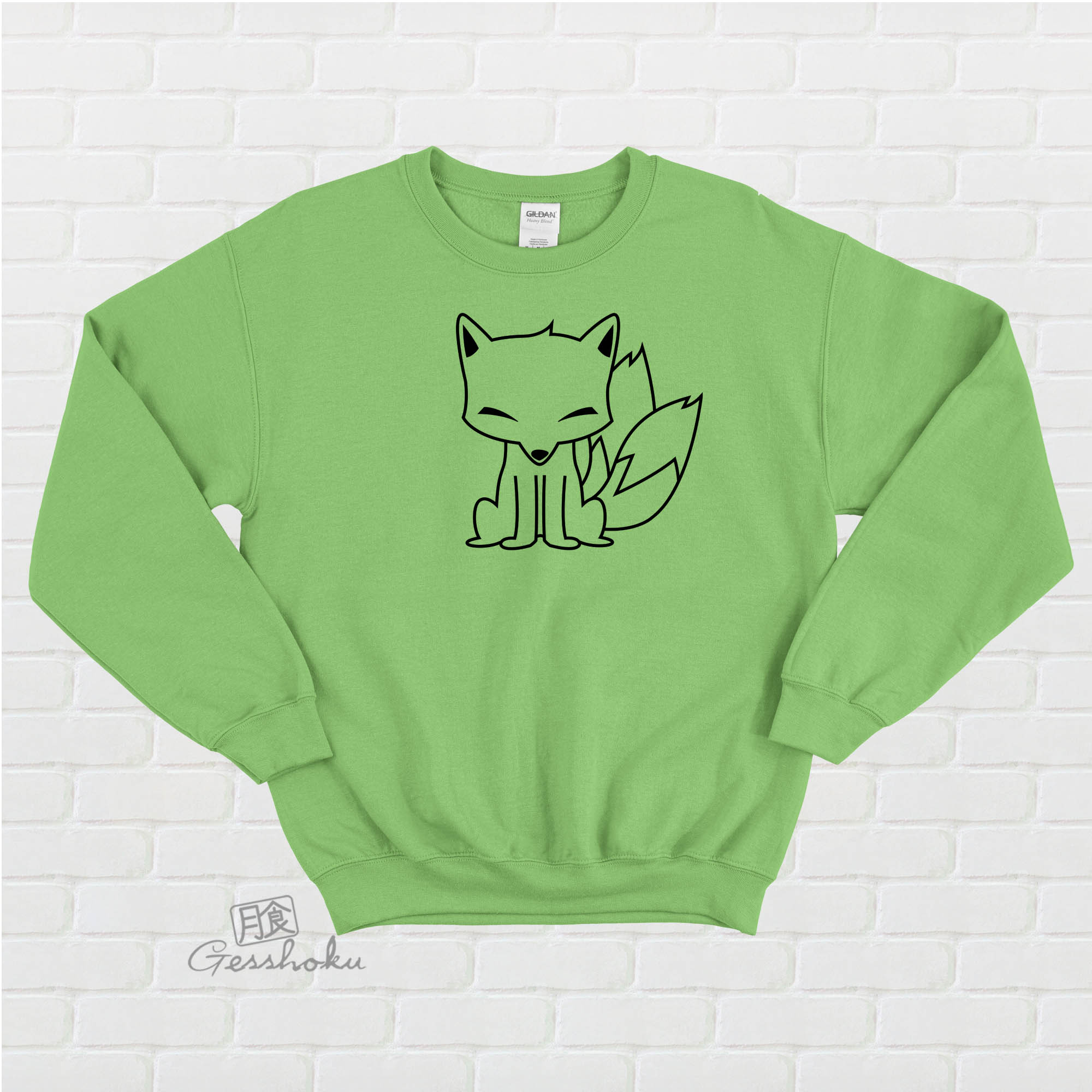 Chibi Kitsune Crewneck Sweatshirt - Lime Green