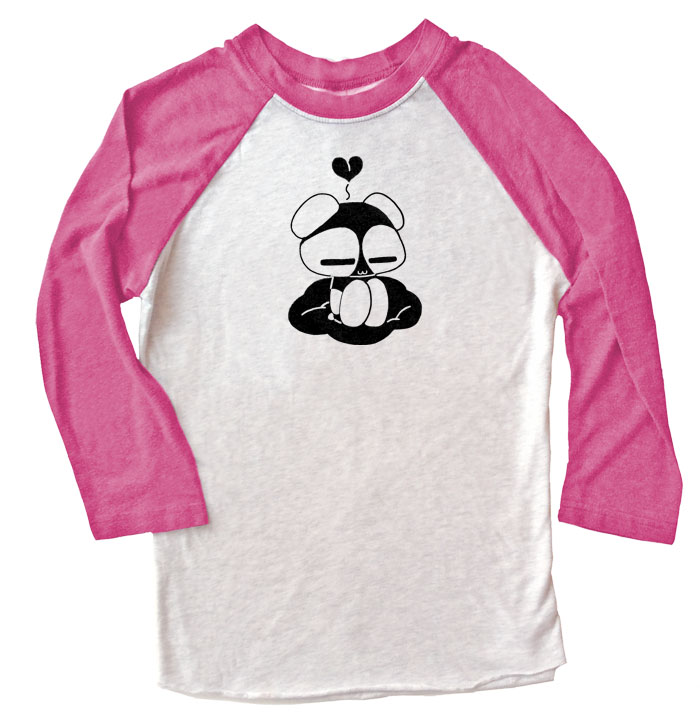 Chibi Panda Raglan T-shirt 3/4 Sleeve - Pink/White