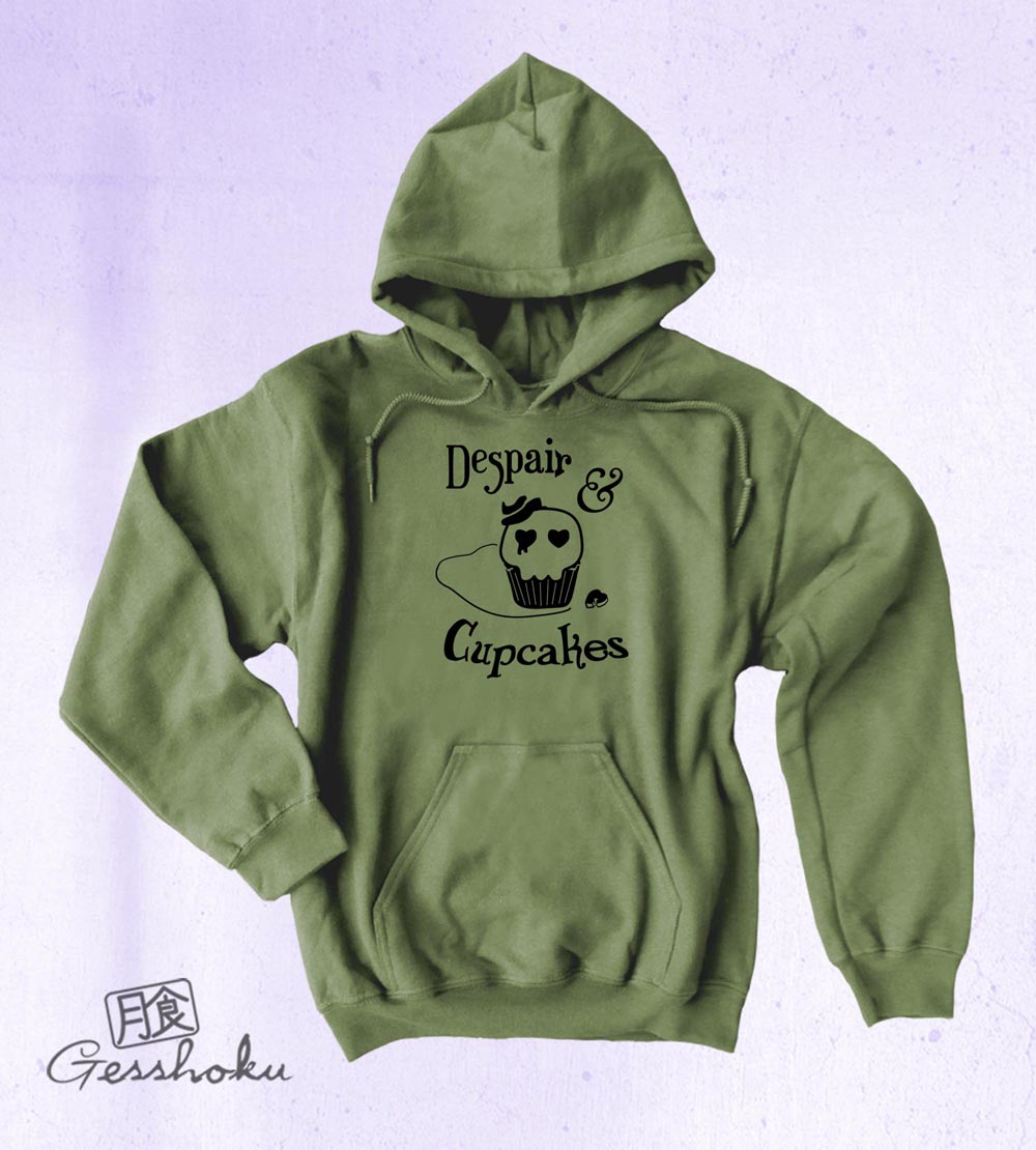 Despair and Cupcakes Pullover Hoodie - Olive Green
