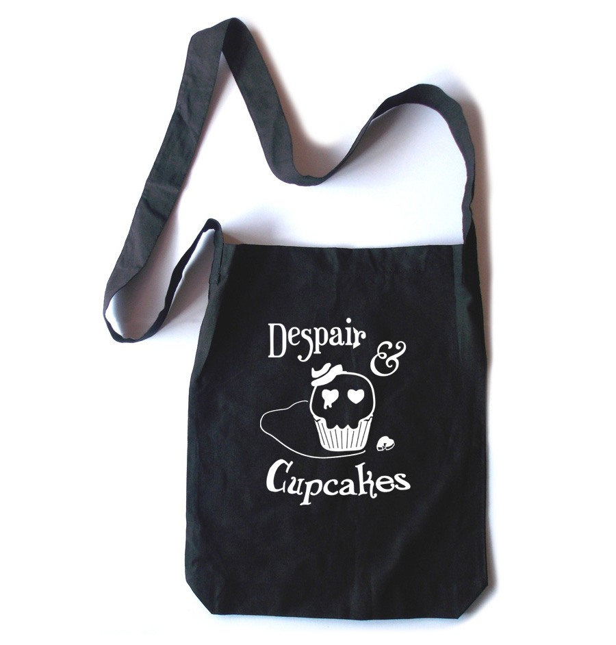 Despair and Cupcakes Crossbody Tote Bag - Black