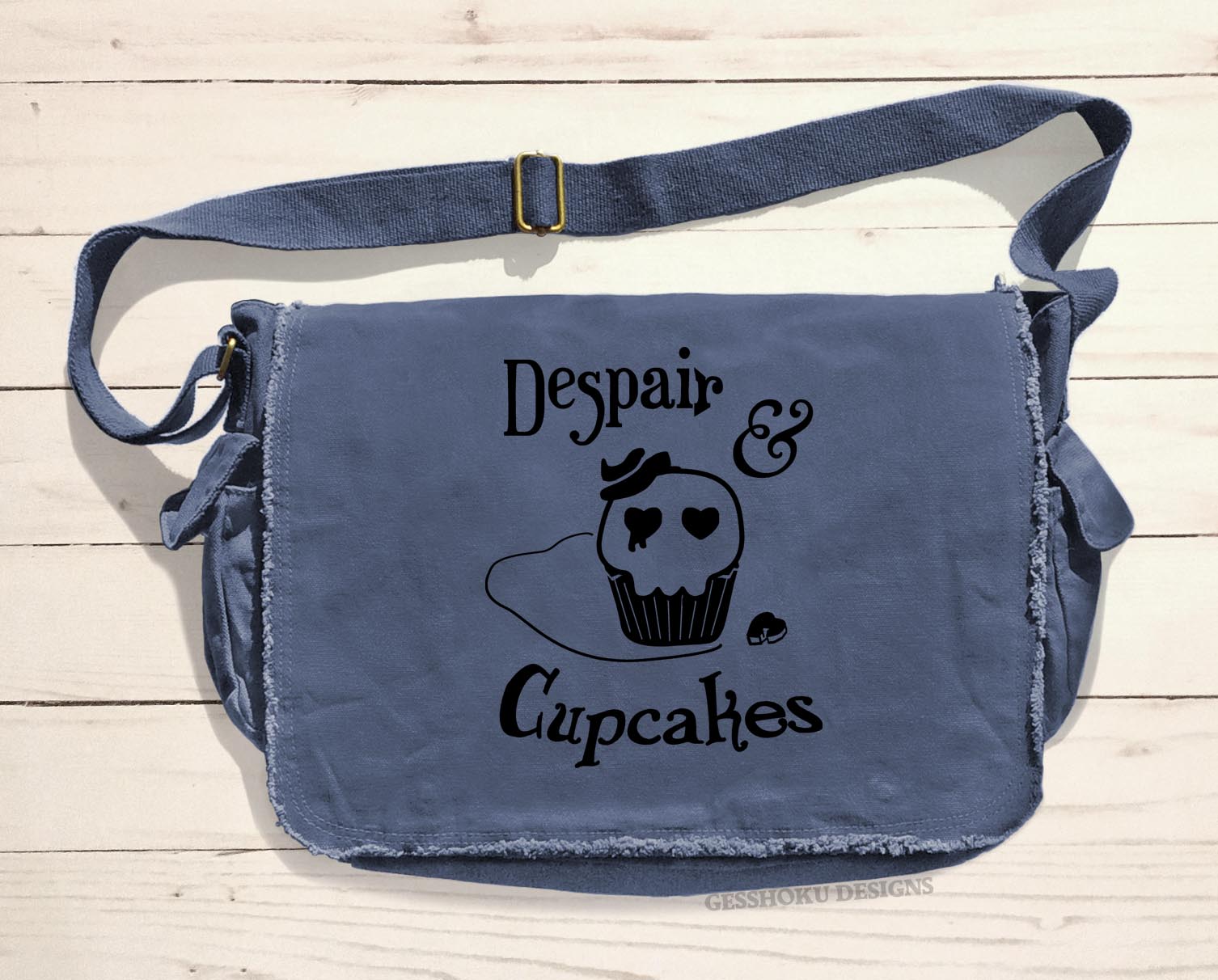 Despair and Cupcakes Messenger Bag - Denim Blue