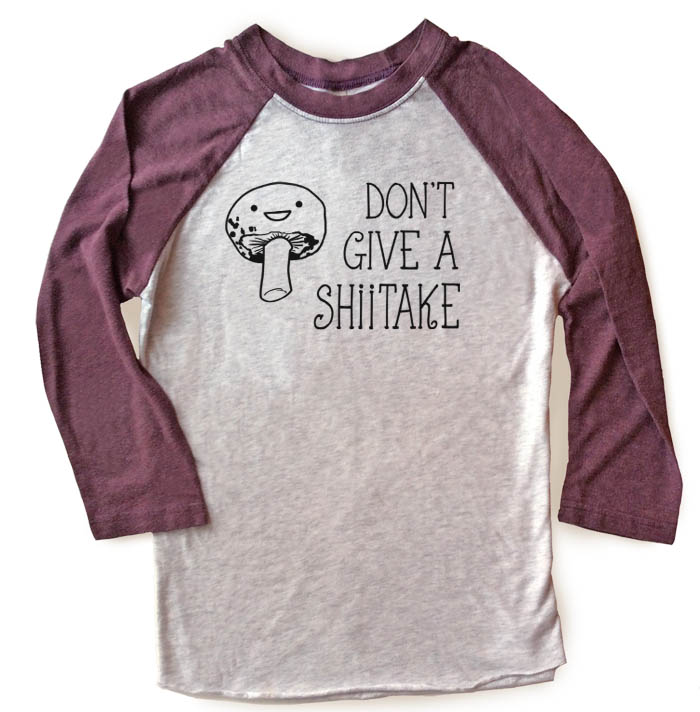 Don't Give a Shiitake Raglan T-shirt 3/4 Sleeve - Vintage Purple/White