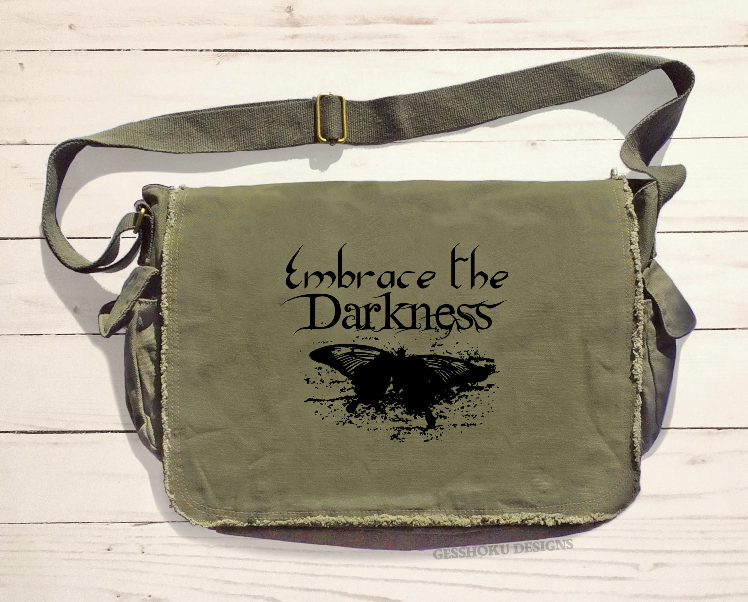 Embrace the Darkness Messenger Bag - Khaki Green