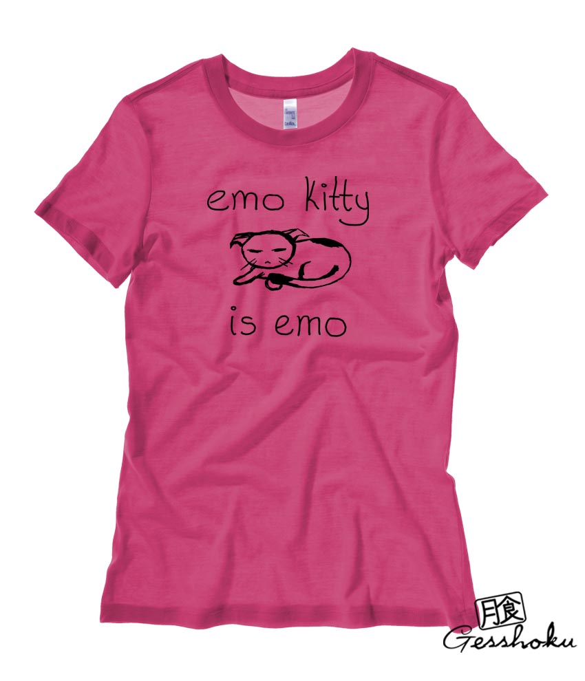 Emo Kitty Ladies T-shirt - Hot Pink