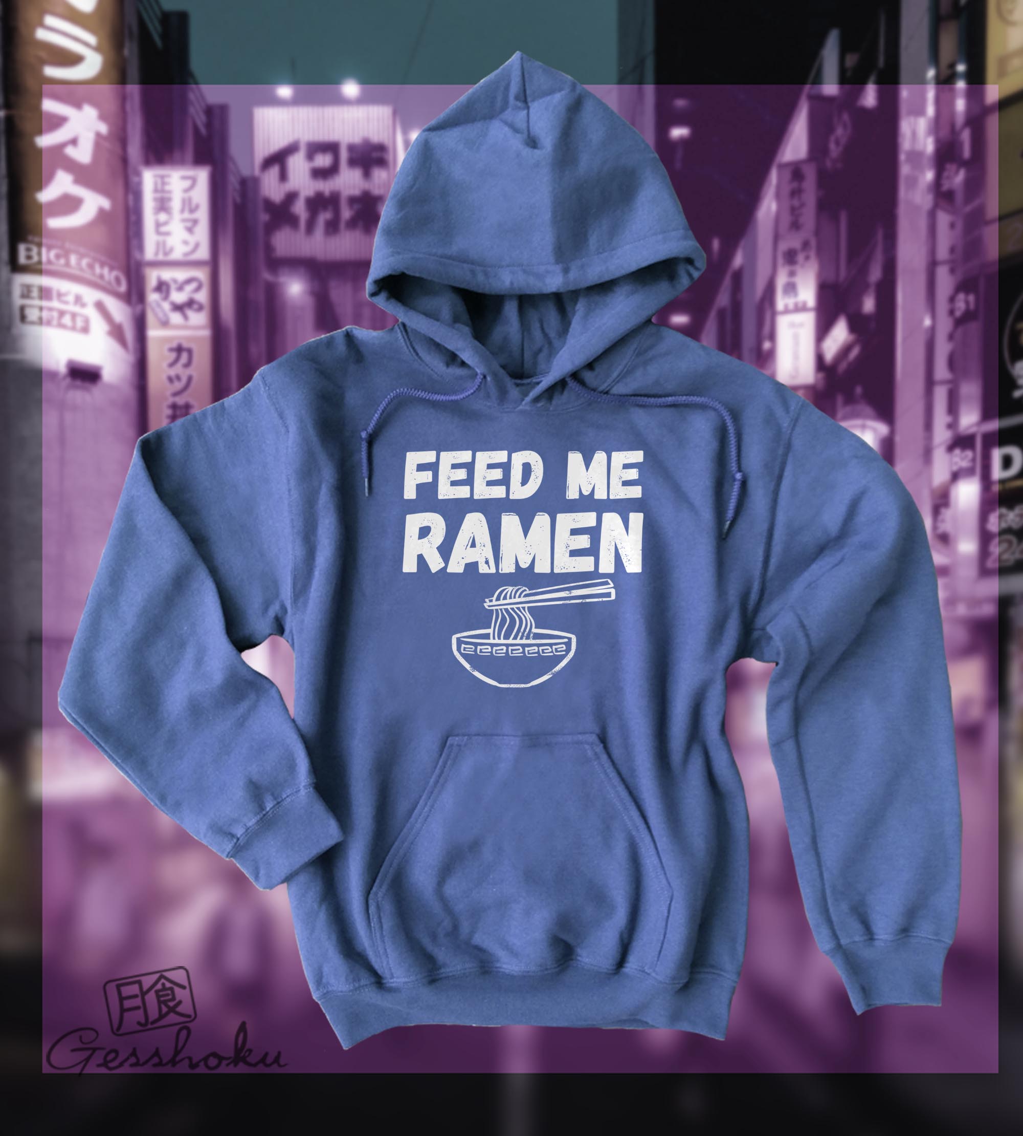 Feed Me Ramen Pullover Hoodie - Heather Blue