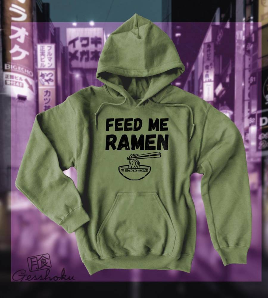 Feed Me Ramen Pullover Hoodie - Olive Green