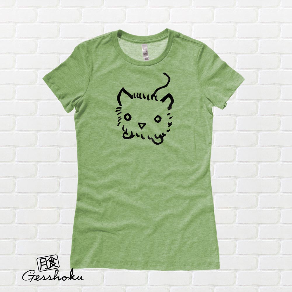 Fuzzy Kitten Ladies T-shirt - Heather Green