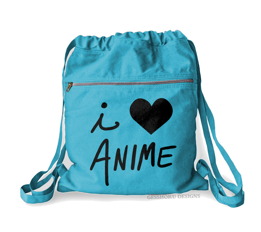 I Love Anime Cinch Backpack - Aqua Blue