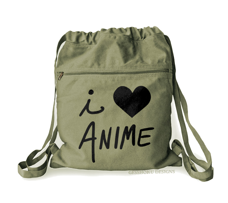 I Love Anime Cinch Backpack - Khaki Green