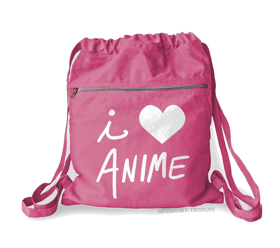 I Love Anime Cinch Backpack - Raspberry