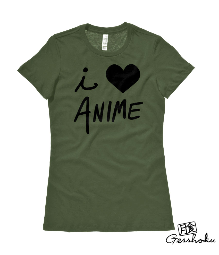 I Love Anime Ladies T-shirt - Olive Green