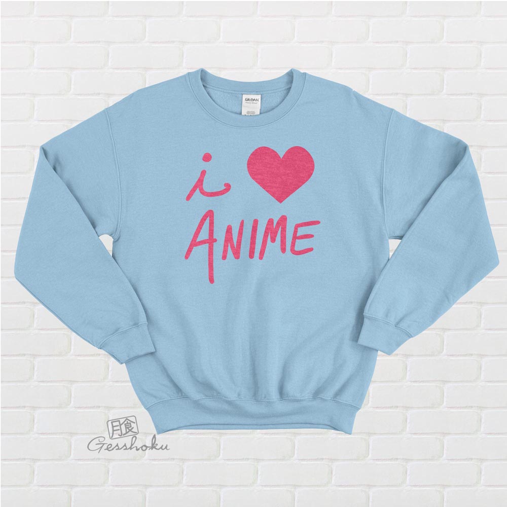 I Love Anime Crewneck Sweatshirt - Light Blue