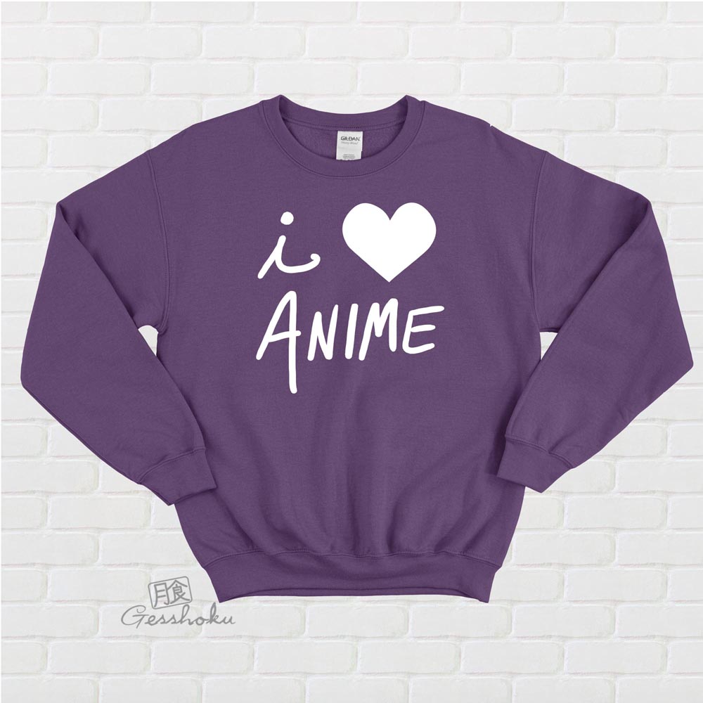 I Love Anime Crewneck Sweatshirt - Purple