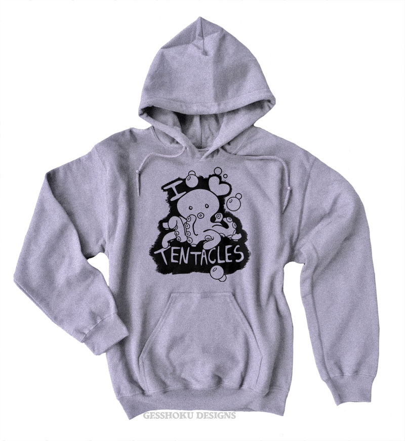 I Love Tentacles Pullover Hoodie - Light Grey